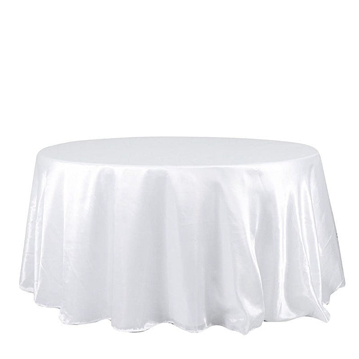 132" Satin Round Tablecloth Wedding Party Table Linens TAB_STN136_WHT