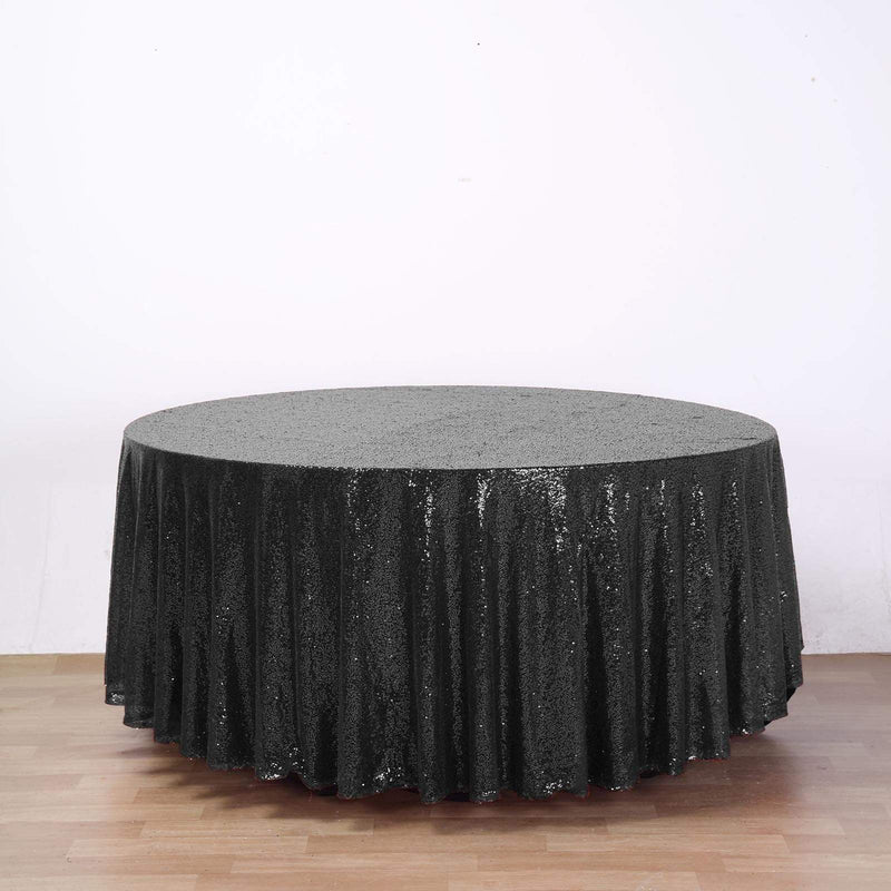 132" Sequined Round Tablecloth - Black TAB_02_136_BLK