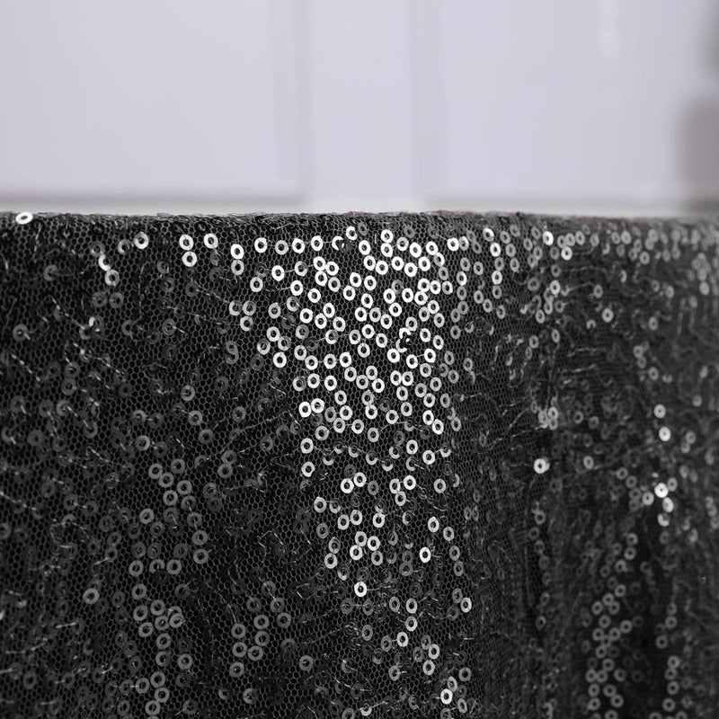 132" Sequined Round Tablecloth - Black TAB_02_136_BLK