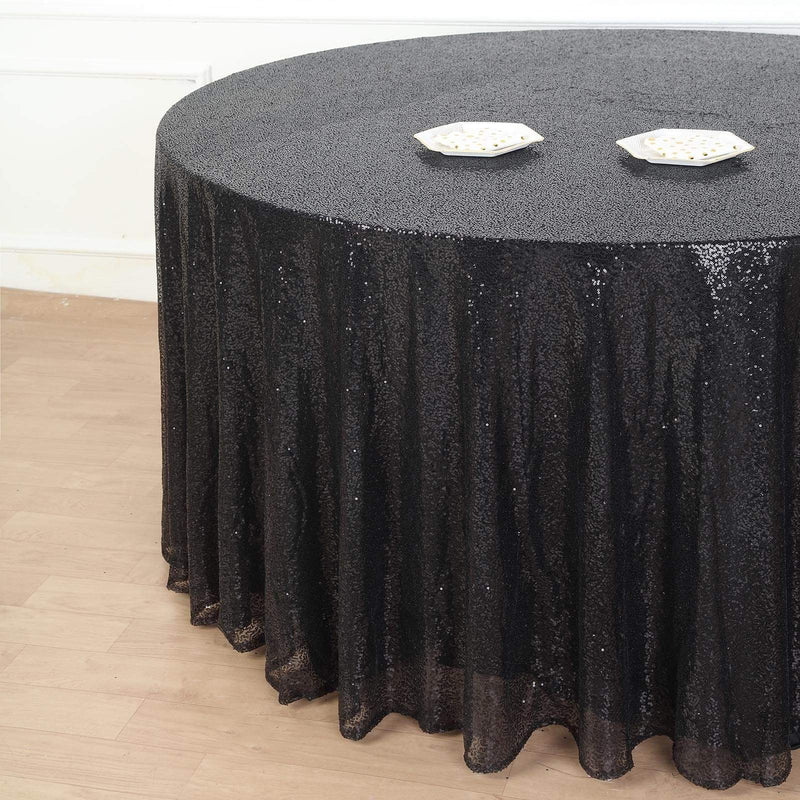 132" Sequined Round Tablecloth - Black TAB_02_136_BLK