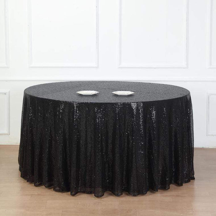 132" Sequined Round Tablecloth - Black TAB_02_136_BLK