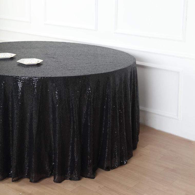 132" Sequined Round Tablecloth - Black TAB_02_136_BLK