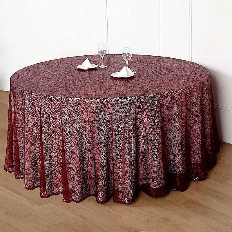 132" Sequined Round Tablecloth - Burgundy TAB_02_136_BURG
