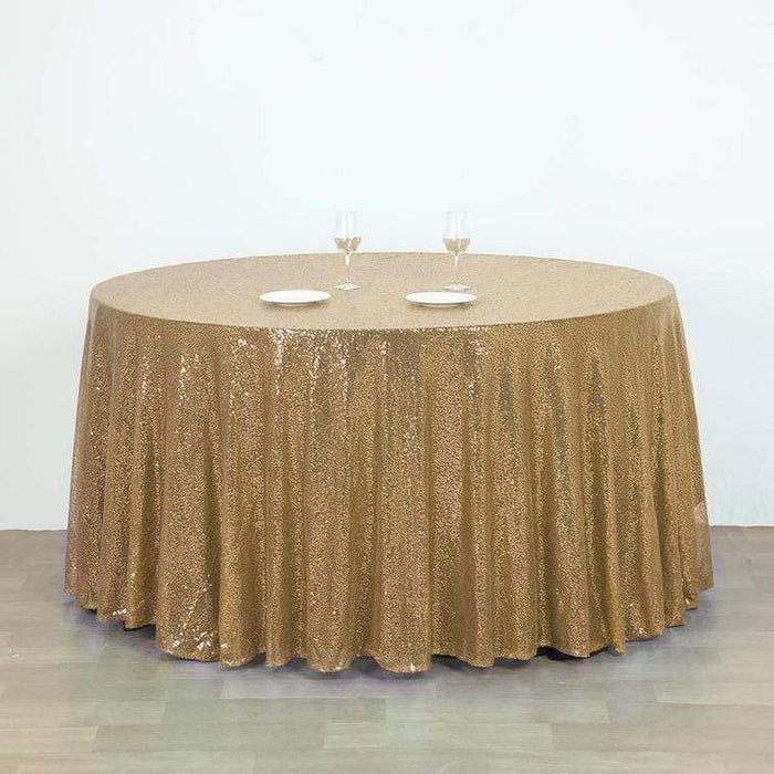 132" Sequined Round Tablecloth - Champagne TAB_02_136_CHMP