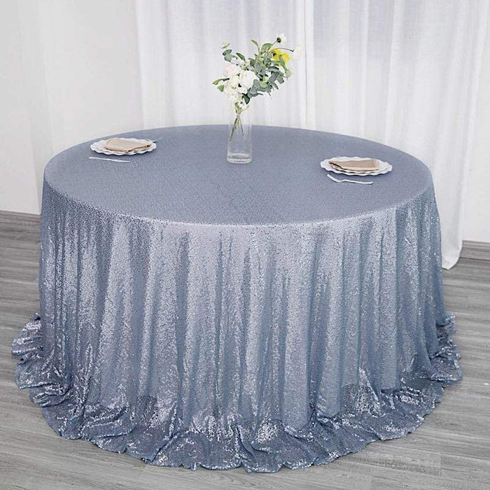 132" Sequined Round Tablecloth - Dusty Blue TAB_02_136_086