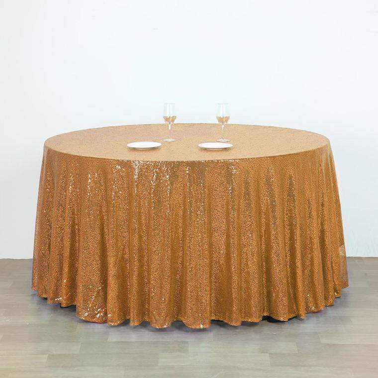 132" Sequined Round Tablecloth - Gold TAB_02_136_GOLD