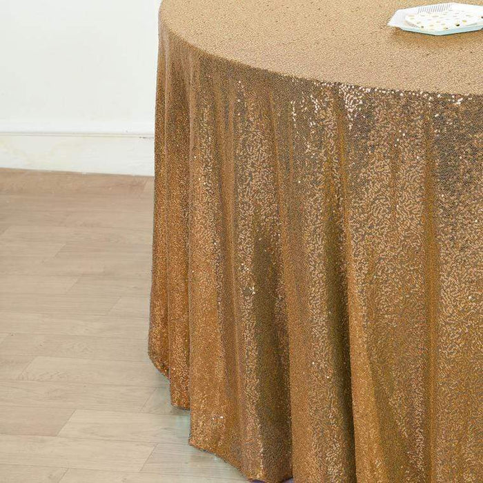 132" Sequined Round Tablecloth - Gold TAB_02_136_GOLD