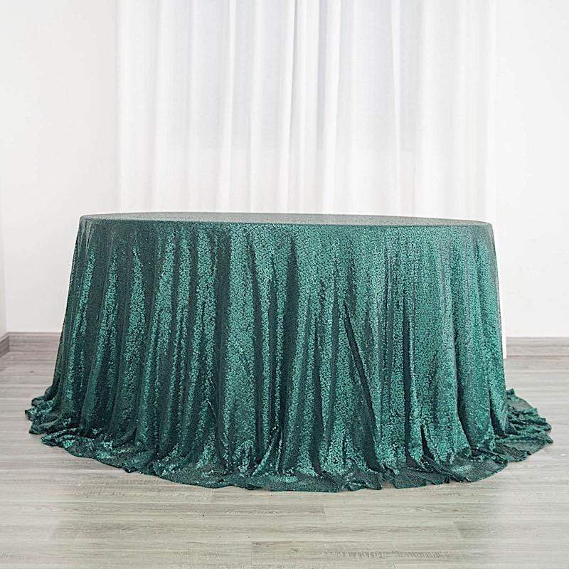 132" Sequined Round Tablecloth - Hunter Green TAB_02_136_HUNT