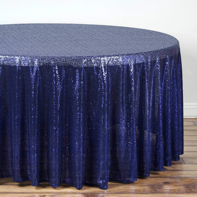 132" Sequined Round Tablecloth - Navy TAB_02_136_NAVY