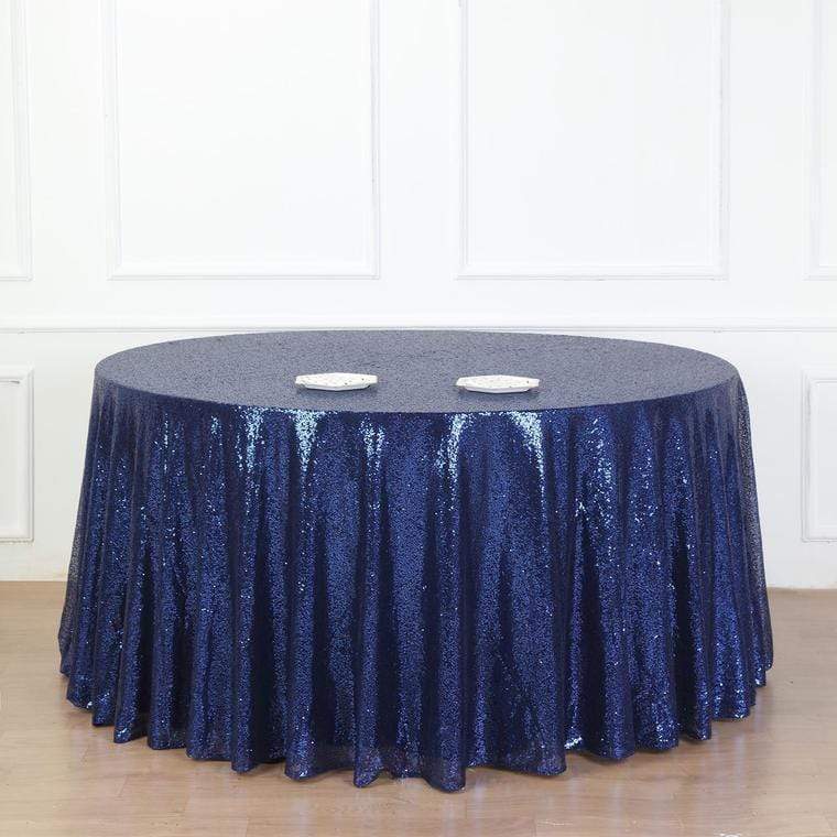 132" Sequined Round Tablecloth - Navy TAB_02_136_NAVY