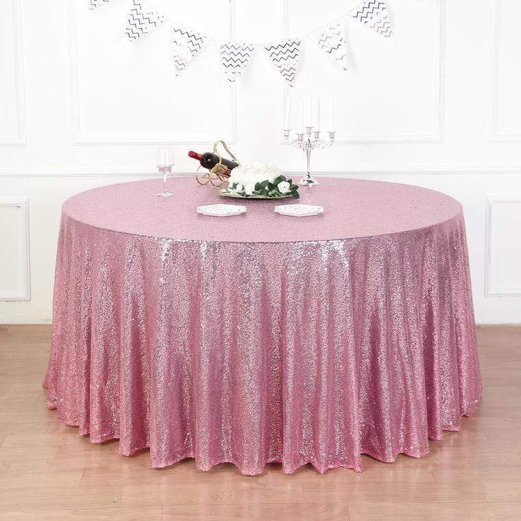 132" Sequined Round Tablecloth - Pink TAB_02_136_PINK