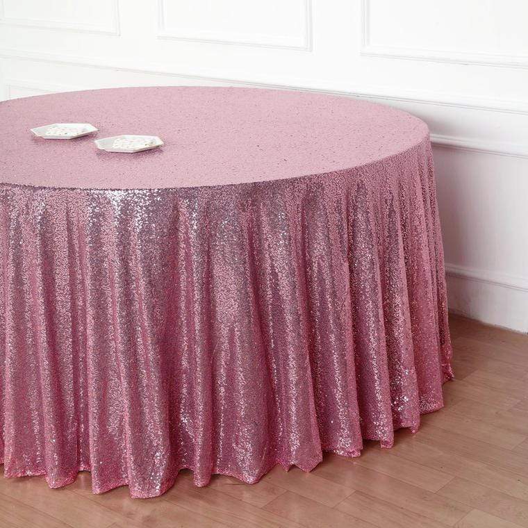 132" Sequined Round Tablecloth - Pink TAB_02_136_PINK