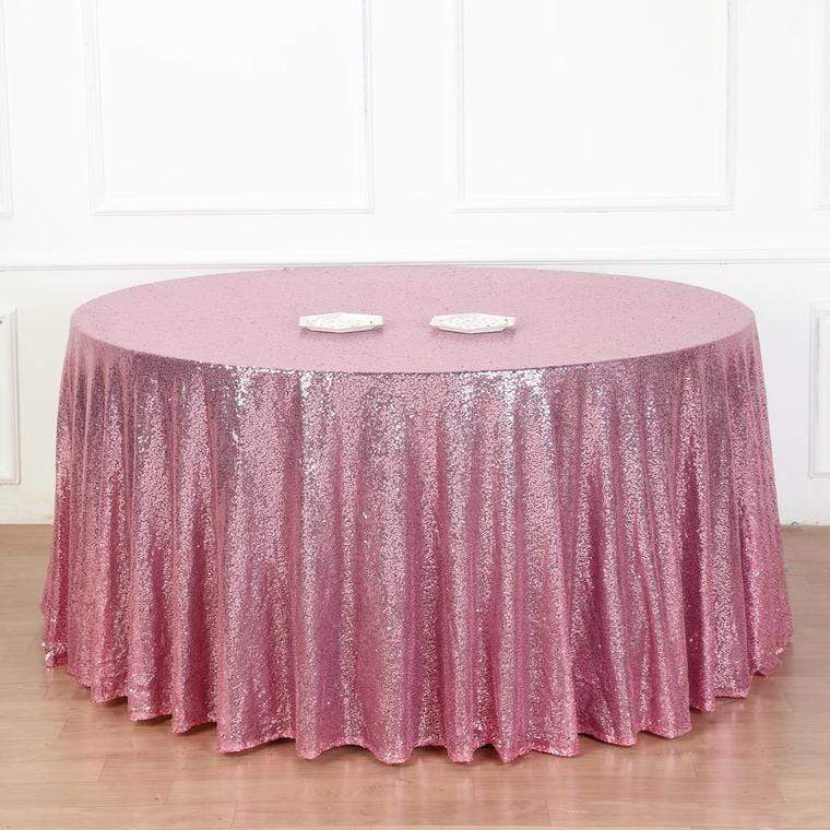 132" Sequined Round Tablecloth - Pink TAB_02_136_PINK