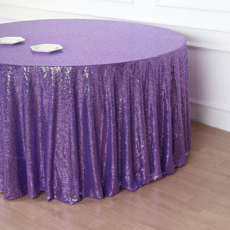 132" Sequined Round Tablecloth - Purple TAB_02_136_PURP