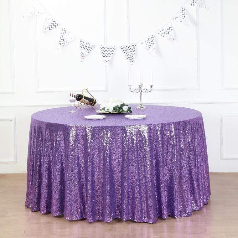 132" Sequined Round Tablecloth - Purple TAB_02_136_PURP