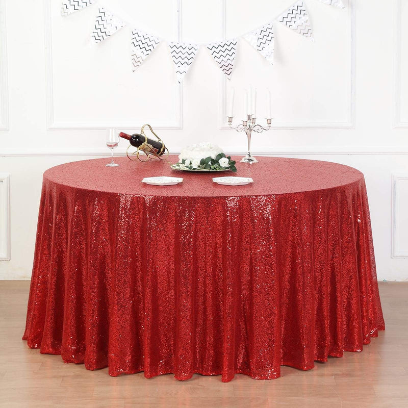 132" Sequined Round Tablecloth - Red TAB_02_136_RED