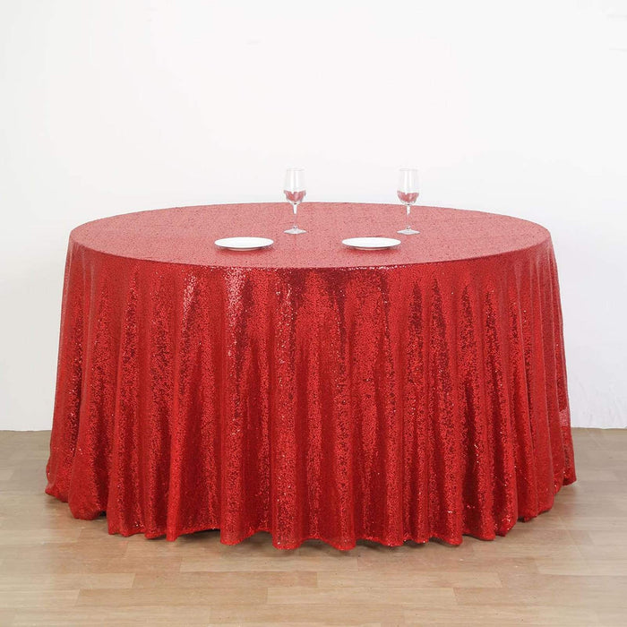 132" Sequined Round Tablecloth - Red TAB_02_136_RED