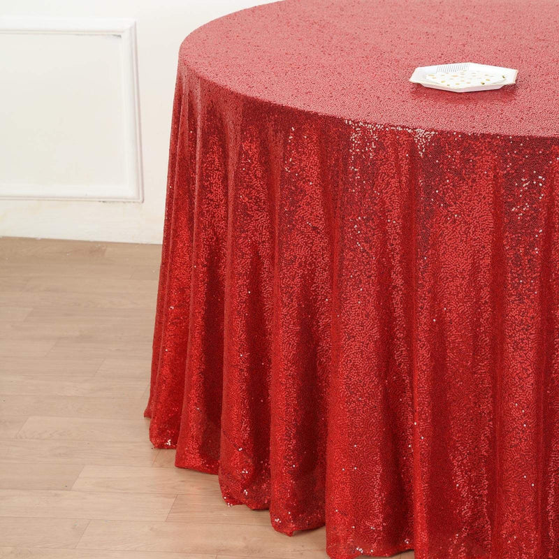132" Sequined Round Tablecloth - Red TAB_02_136_RED