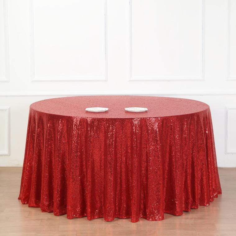 132" Sequined Round Tablecloth - Red TAB_02_136_RED