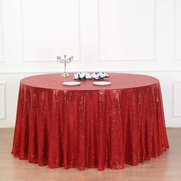 132" Sequined Round Tablecloth - Red TAB_02_136_RED