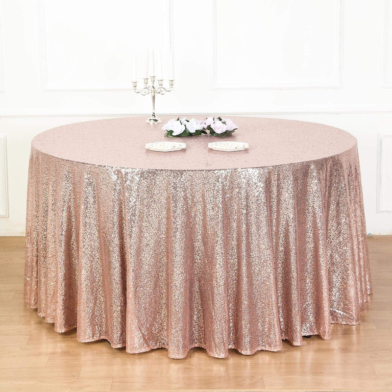 132" Sequined Round Tablecloth - Rose Gold TAB_02_136_046