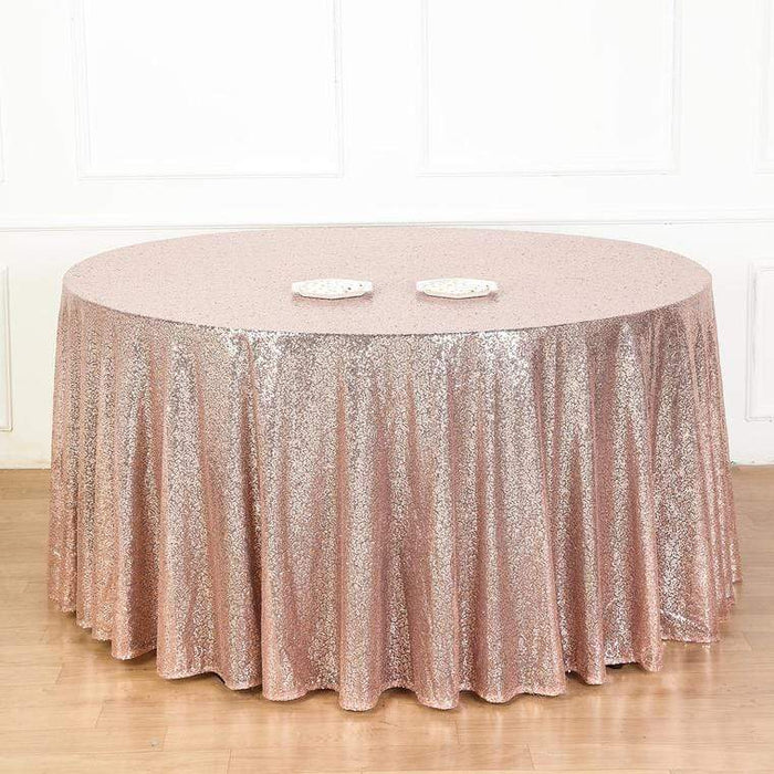 132" Sequined Round Tablecloth - Rose Gold TAB_02_136_046