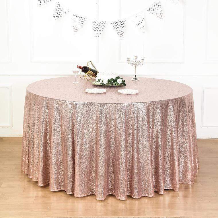 132" Sequined Round Tablecloth - Rose Gold TAB_02_136_046