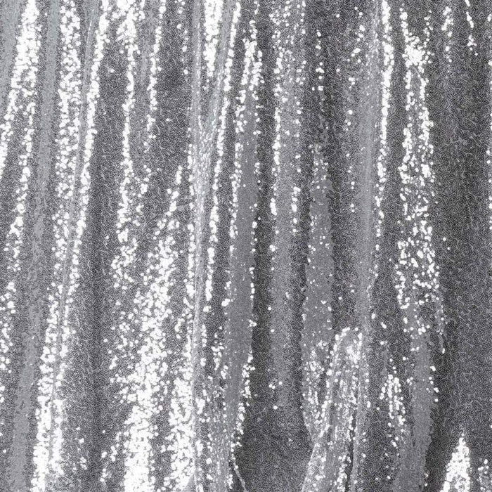 132" Sequined Round Tablecloth - Silver Light Gray TAB_02_136_SILV