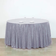 132" Sequined Round Tablecloth - Silver Light Gray TAB_02_136_SILV