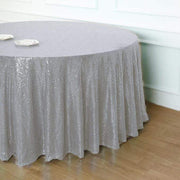 132" Sequined Round Tablecloth - Silver Light Gray TAB_02_136_SILV