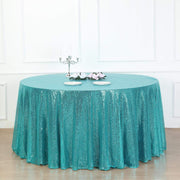 132" Sequined Round Tablecloth - Turquoise TAB_02_136_TURQ