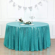 132" Sequined Round Tablecloth - Turquoise TAB_02_136_TURQ