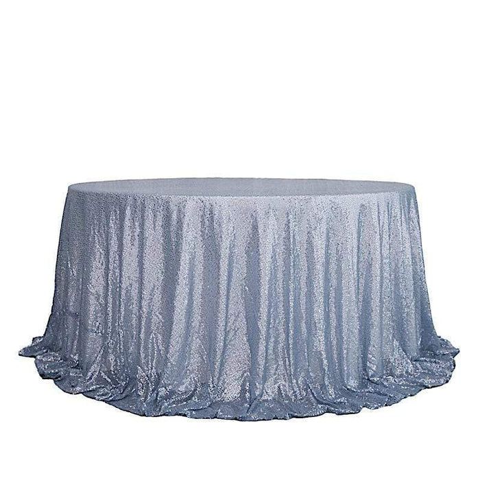 132" Sequined Round Tablecloth - Dusty Blue TAB_02_136_086