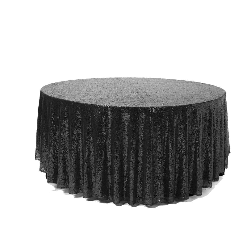 132" Sequined Round Tablecloth - Black TAB_02_136_BLK