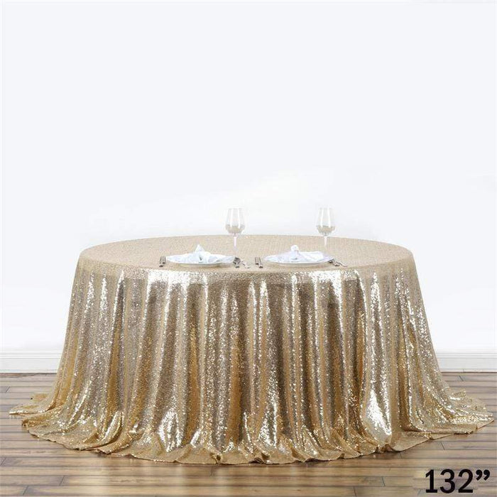 132" Sequined Round Tablecloth - Champagne TAB_02_136_CHMP