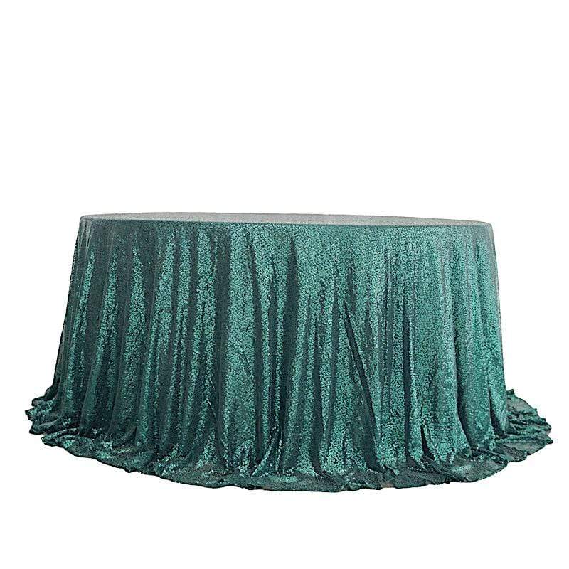 132" Sequined Round Tablecloth - Hunter Green TAB_02_136_HUNT