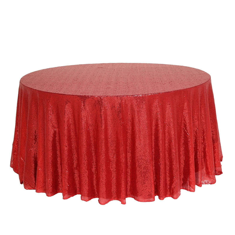 132" Sequined Round Tablecloth - Red TAB_02_136_RED