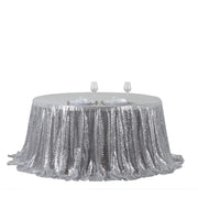 132" Sequined Round Tablecloth - Silver Light Gray TAB_02_136_SILV