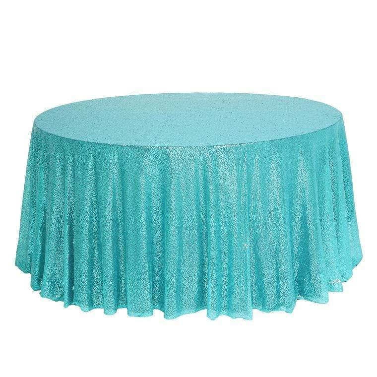 132" Sequined Round Tablecloth - Turquoise TAB_02_136_TURQ