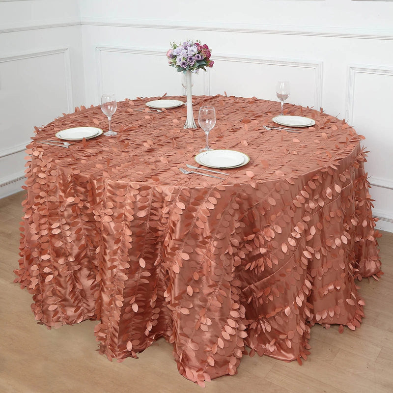 132" Taffeta Round Tablecloth with Leaf Petals Design