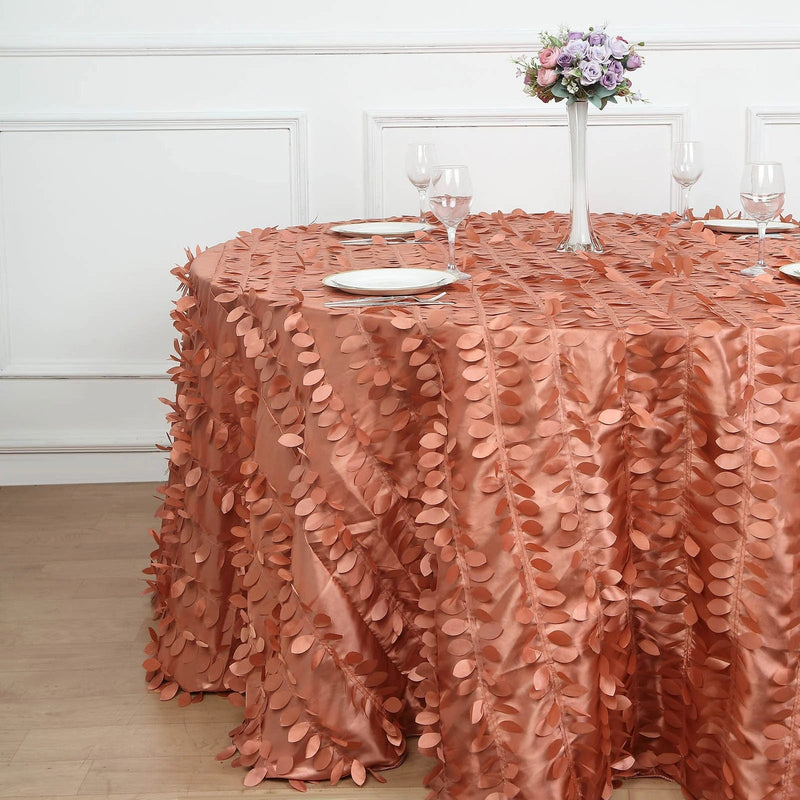 132" Taffeta Round Tablecloth with Leaf Petals Design