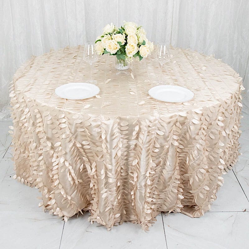 132" Taffeta Round Tablecloth with Leaf Petals Design