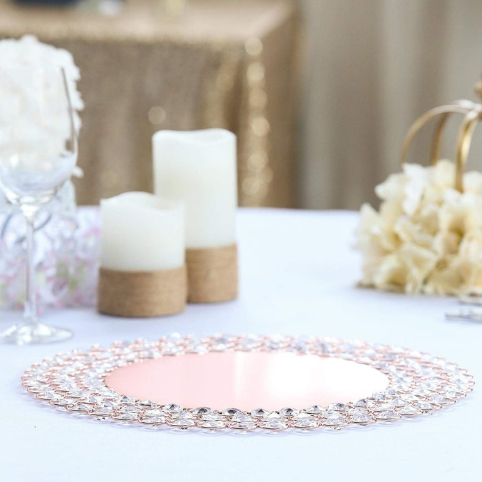 14" Metal Crystal Beaded Round Charger Plates