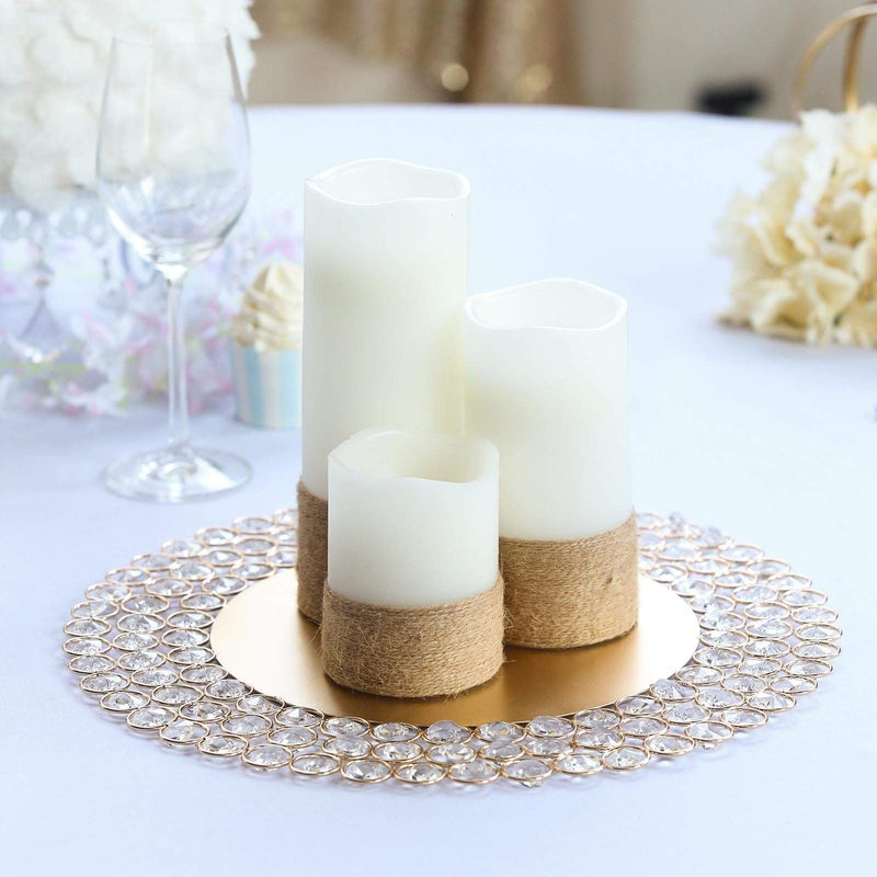 14" Metal Crystal Beaded Round Charger Plates - Rose Gold