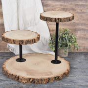 14" tall 3 Tier Round Natural Wooden Cupcake Dessert Stand - Brown with Black CAKE_WOD003_NAT