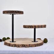 14" tall 3 Tier Round Natural Wooden Cupcake Dessert Stand - Brown with Black CAKE_WOD003_NAT
