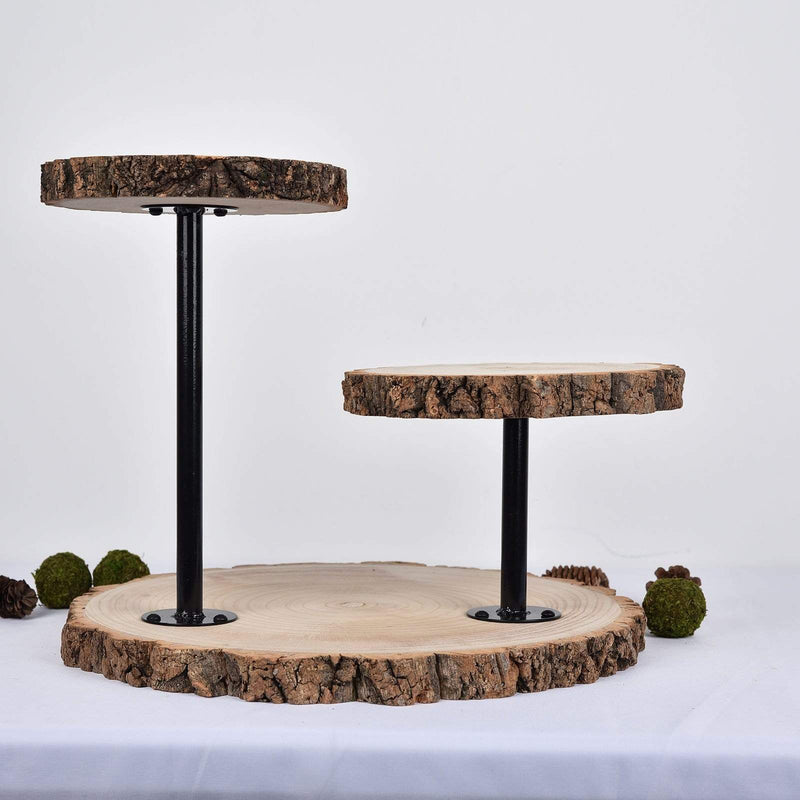 14" tall 3 Tier Round Natural Wooden Cupcake Dessert Stand - Brown with Black CAKE_WOD003_NAT