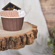 14" tall 3 Tier Round Natural Wooden Cupcake Dessert Stand - Brown with Black CAKE_WOD003_NAT