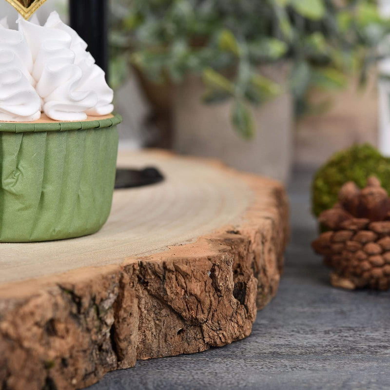 14" tall 3 Tier Round Natural Wooden Cupcake Dessert Stand - Brown with Black CAKE_WOD003_NAT