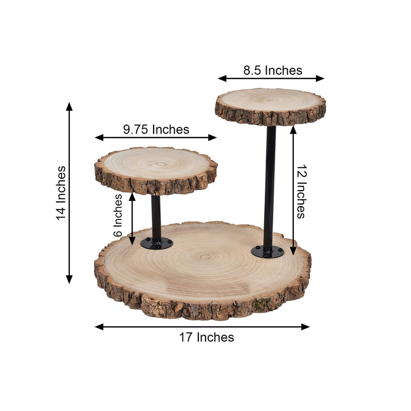 14" tall 3 Tier Round Natural Wooden Cupcake Dessert Stand - Brown with Black CAKE_WOD003_NAT
